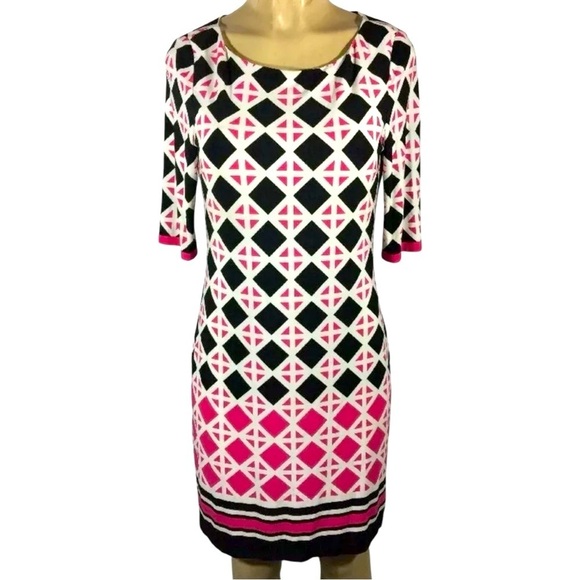 Eliza J Pink & Black Geometric Print Dress Size 4 - Picture 2 of 10